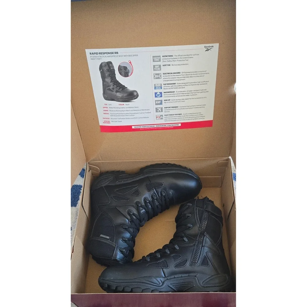 Reebok Rapid Response RB RB8877 Mens 8.5 Waterproof Tactical Side Zip BootsBlack